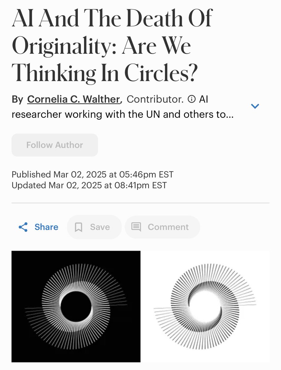 MrEwanMorrison's tweet image. Yes, AI traps us in ever decreasing circles of the already-known.
AI accelerates the recycling of the past and traps us in the act of repeating an already stagnant culture - while creating the superficial illusion of progress. 
Good article.