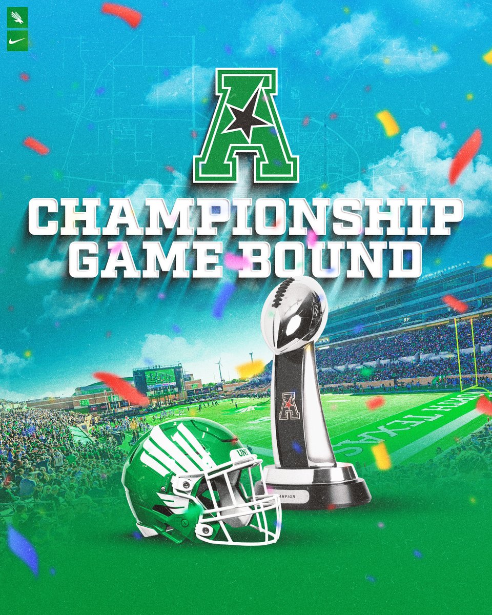 CHAMPIONSHIP BOUND MEAN GREEN 😎 

For the first time in program history, <a href="/MeanGreenFB/">UNT Football</a> is headed to the <a href="/American_Conf/">The American</a> Championship!