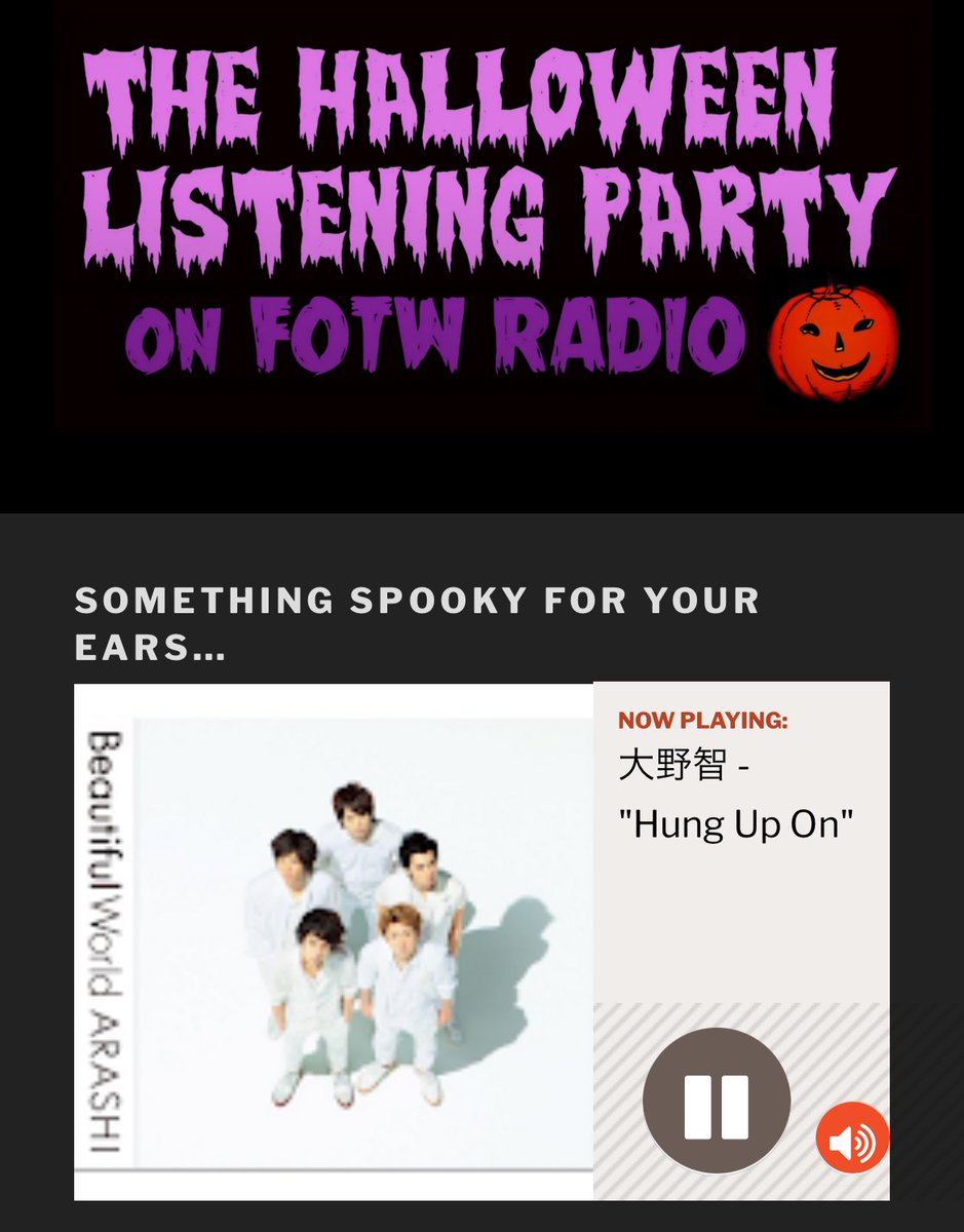 #嵐海外ラジオオンエア 
#嵐を世界に連れて行こう 

11/28 #大野智誕生祭2025 後夜祭
OAリストです💙

毎日16時から「スタートから嵐2曲」アルバム曲やカップリング、サントラ曲等流れます📻
リスニングは⬇️
halloweenlisteningparty.com

#halloweenradio 
<a href="/fotwradio/">Halloween Listening Party on FOTW Radio</a>
x.com/e6_osanm/statu…