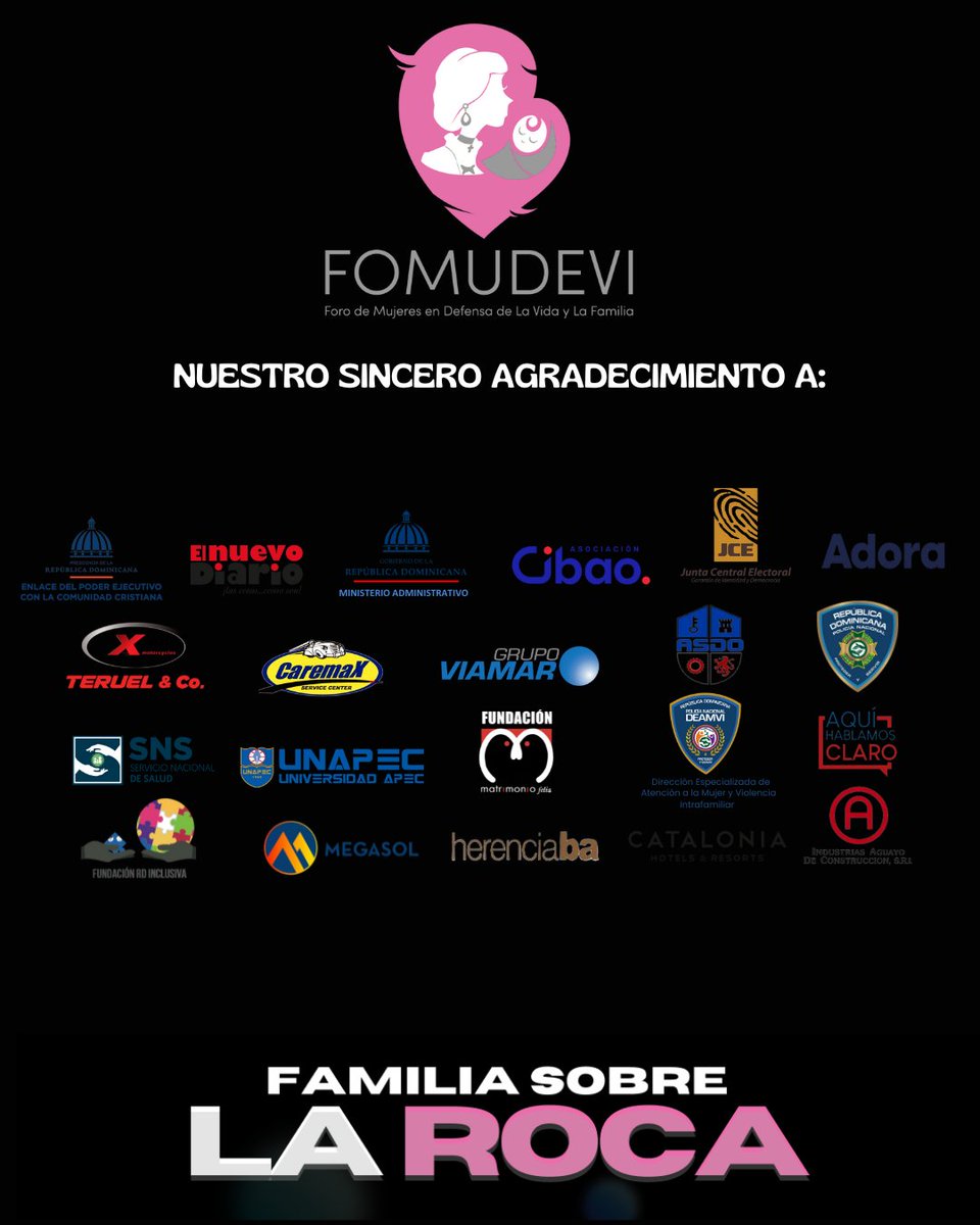 fomudevird's tweet image. Agradecemos a nuestros patrocinadores que nos apoyaron en nuestro Desayuno Conferencia &quot;Familia sobre la roca&quot;.

#FOMUDEVI, comprometida con el desarrollo integral y funcional de nuestra sociedad, en el mes de la familia.

#Fomudevird #Familiasobrelaroca