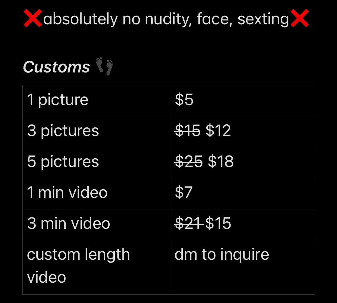 barepawsnico's tweet photo. new to the scene here's my pricing menu! #footfetısh #feetworshi̇p #feetfetısh #feetfet 

pricing menu👣 https://t.co/QFvieHPjpR