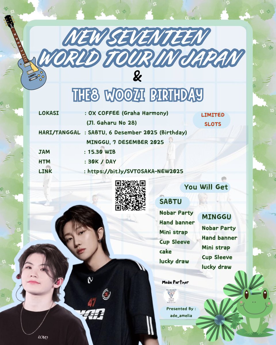 caratmedan's tweet image. Halo, Carat Medan
Nobar seventeen New World Tour in Japan

Form : bit.ly/SVTOSAKA-NEW20…

HTM: 30K/Day
Tempat : Ox Coffee (Graha Harmony)  Jl. Gaharu No 28
Hari/Tanggal:  Sabtu, 6 Des 2025 (Birthday the8 woozi) / Minggu, 7 Des 2025

detail ada di form

CONTACT : DM @adeamelia17