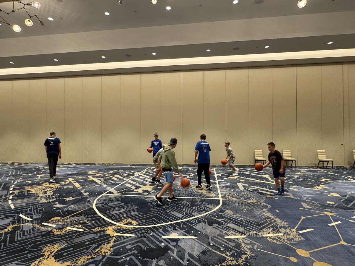CoachWillVoigt's tweet image. Coaches’ sons getting some work in on our ballroom court.  🏀  #prouddad #futurecougs