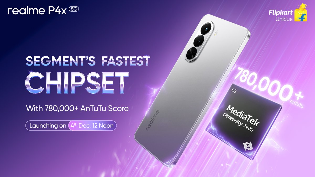 Techiyogesh's tweet image. realme P4X and Watch 5 launching on 04th December.

#realmeP4X