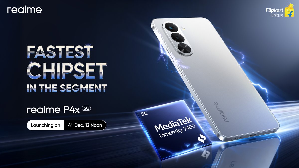 Techiyogesh's tweet image. realme P4X and Watch 5 launching on 04th December.

#realmeP4X