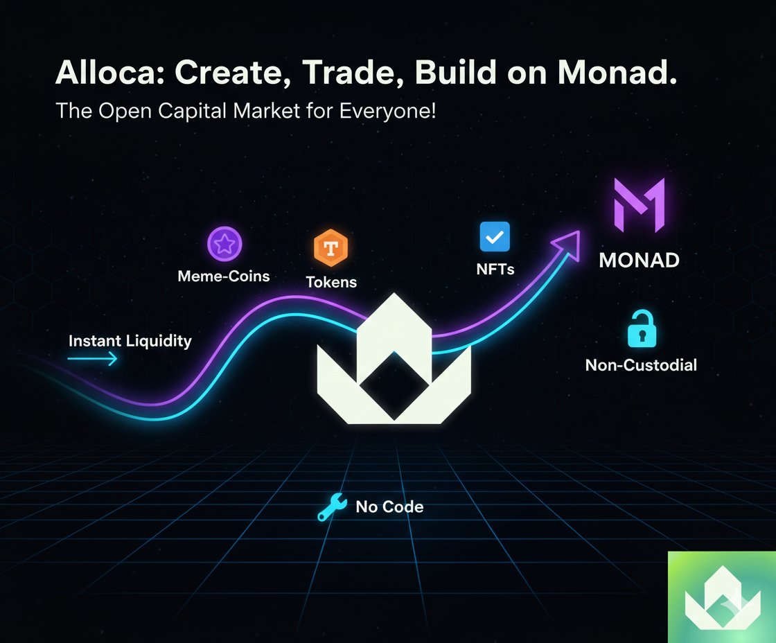 Good morning Web3!

<a href="/alloca_xyz/">Alloca</a> is building Internet Capital Markets on Monad
On Alloca with the bonding curve model, a platform that allows anyone to launch tokens, with instant liquidity and no intermediaries.

That means the price is not set by the #Alloca team,
there is no