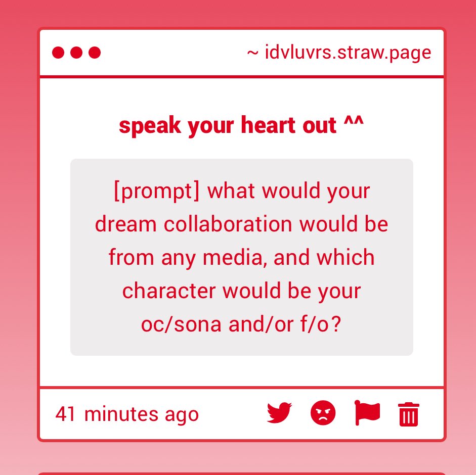 identity_luVrs's tweet image. 𓏲ּ𝄢  YUME QUESTION via luVr  𓏲ּ𝄢

what would your dream collaboration be with any media, and which character would be your oc/sona and or f/o?

⟢ link: idvluvrs.straw.page ⟢