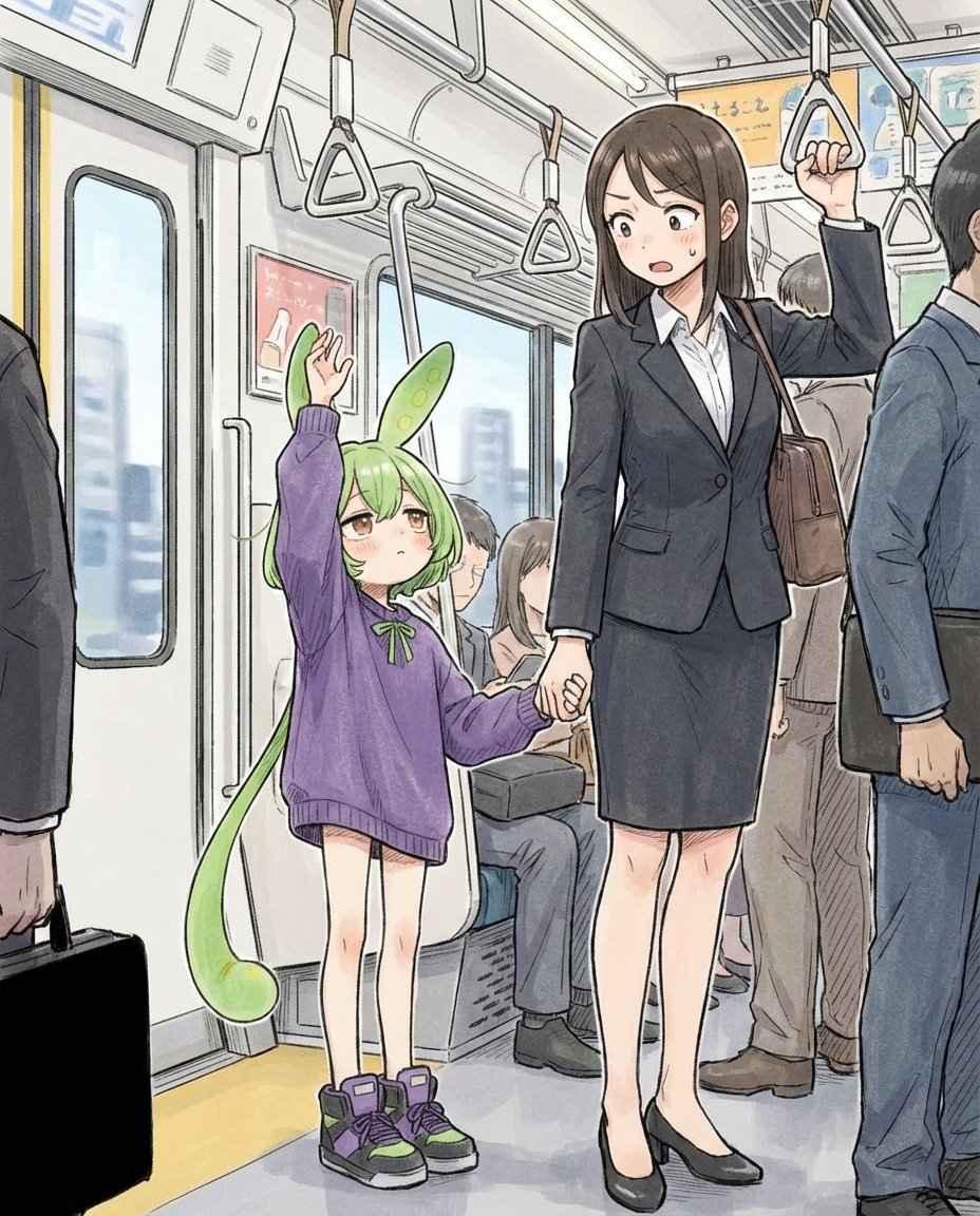 吊革に手が届かないのでとなりにいた高身長お姉さんの手を握っちゃう