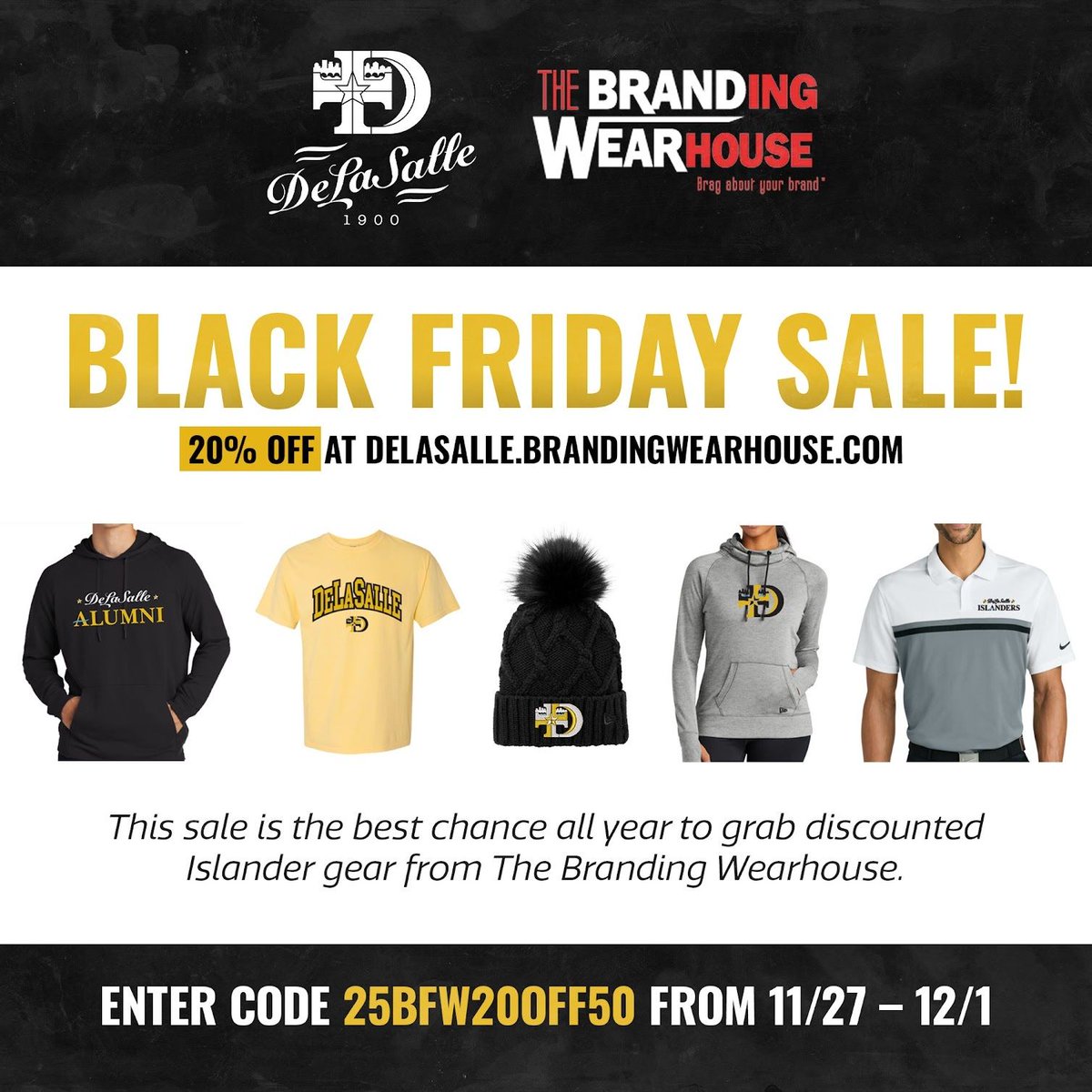 DLSislanders's tweet image. It’s Black Friday, Islanders! 🏷️✨

Take 20% off all spirit wear and stock up on gifts for the whole family.

Tap the link below to start shopping! 🖤💛 

delasalle.brandingwearhouse.com