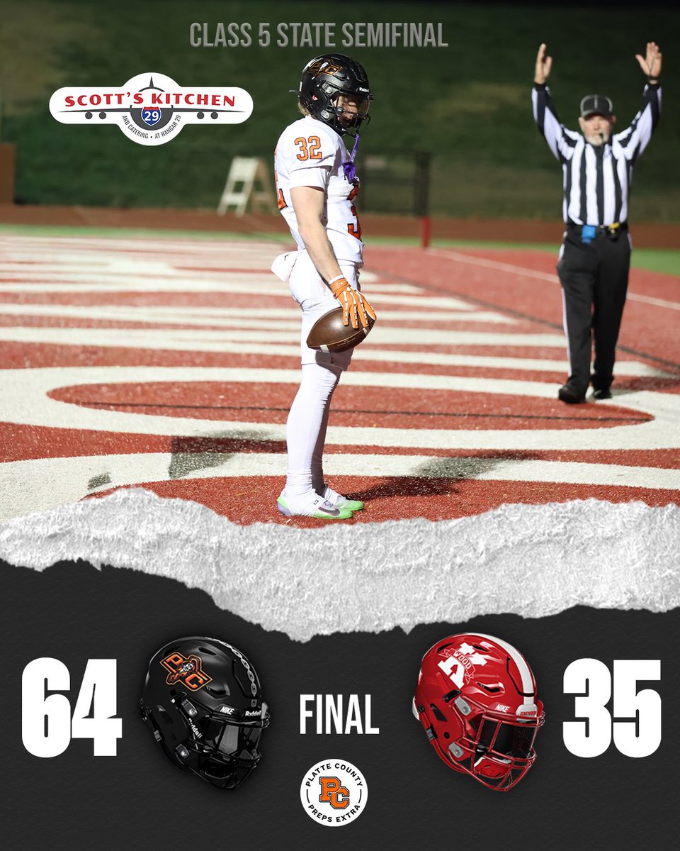FINAL: Platte County 64, Kirkwood 35. Pirates RB <a href="/adamgisler1/">adamgisler</a> runs for 233 yards, 5 TDs while QB <a href="/RoccoMarriott/">Rocco Marriott</a> totals 4 scores, throwing 3 to WR <a href="/BraidenStevens_/">Braiden Stevens 2026</a>. <a href="/_pcpirates/">Platte County Football</a> advance to C5 state championship game next Friday at 7 p.m. in St. Joseph
📸 <a href="/Citizen_Ross/">Ross Martin</a>