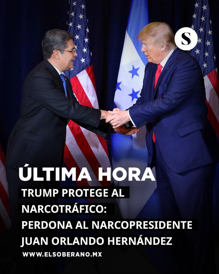 Así la hipocresía de Donald Trump y toda esa fauna de fascistas.

Mientras en el Caribe y en nuestro PACÍFICO atacan ilegalmente lanchas de supuestos "criminales", este señor declara que indultaría al narco presidente de Honduras Orlando Hernández.

Falacia tras falacia con los