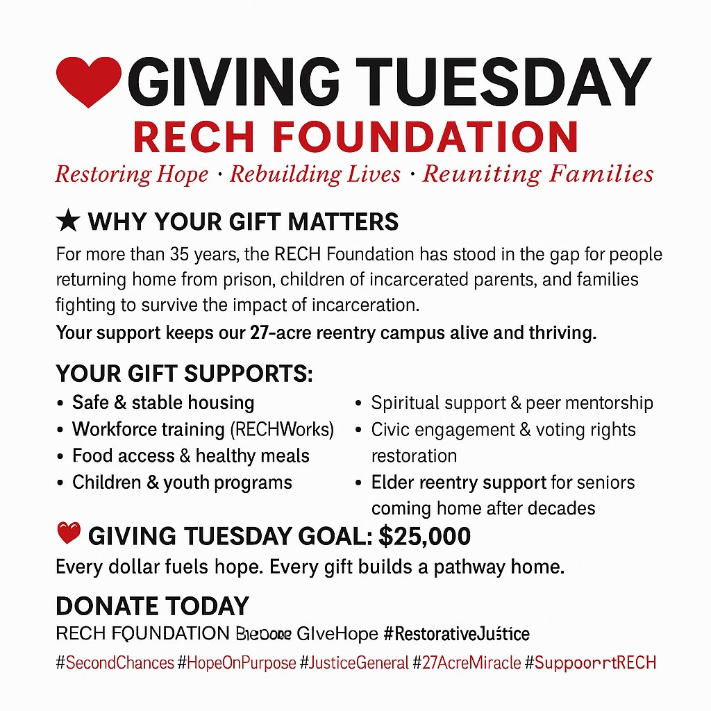 rechpauline's tweet image. #GivingTuesday give a gift to #RECHFoundation to expand their reach for second chance opportunities and remove barriers. #SecondChances #giving #givingback #helpinthehouse #Solutionist #iamaningredient #justicegeneral 
donorbox.org/donate-to-help…