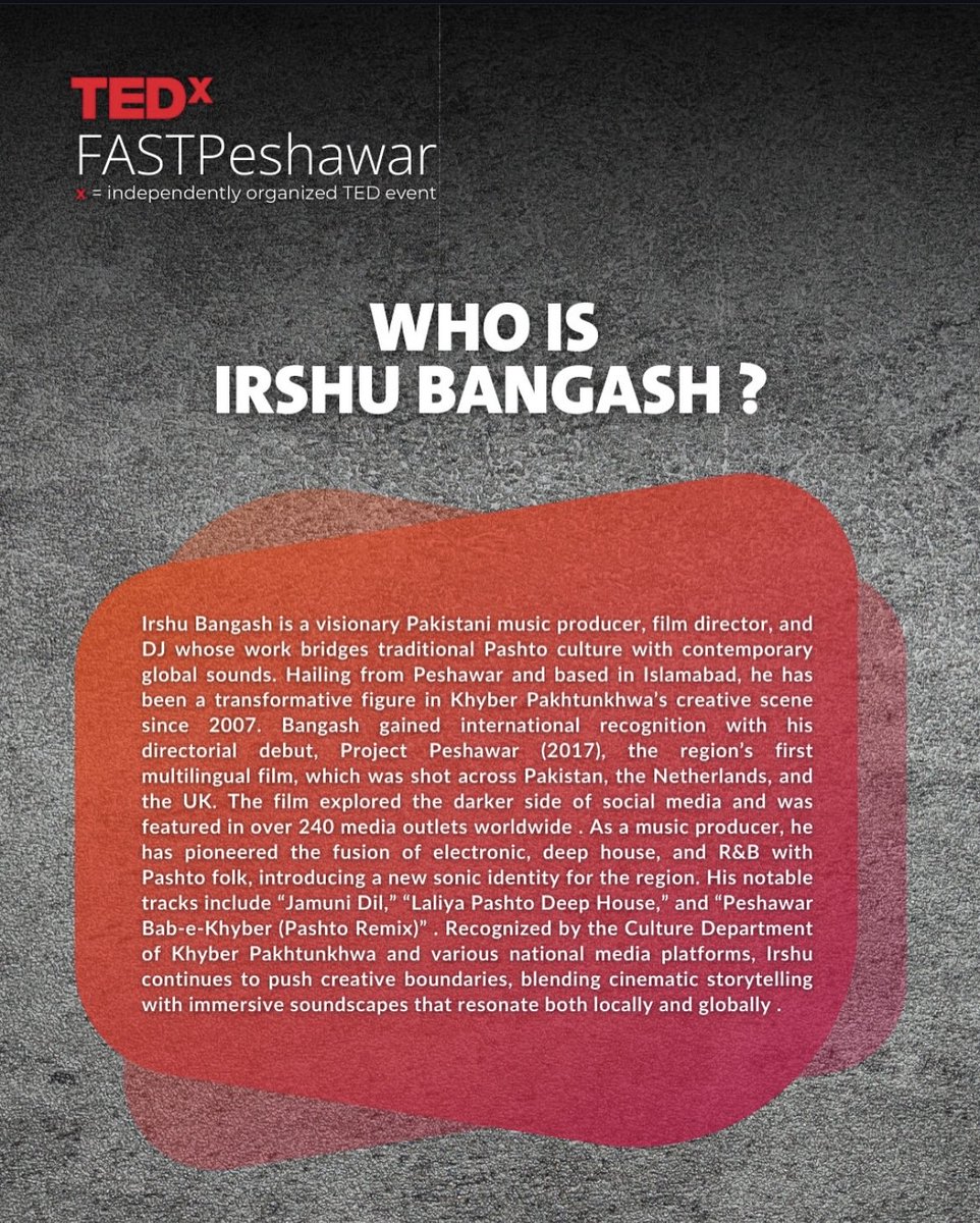 Irshubangash's tweet photo. See you there TED Conferences !

#Tedtalk #tedxnust #Nust #peshawar #Ted #sound #music #irshubangash https://t.co/EiwMA7uTgC