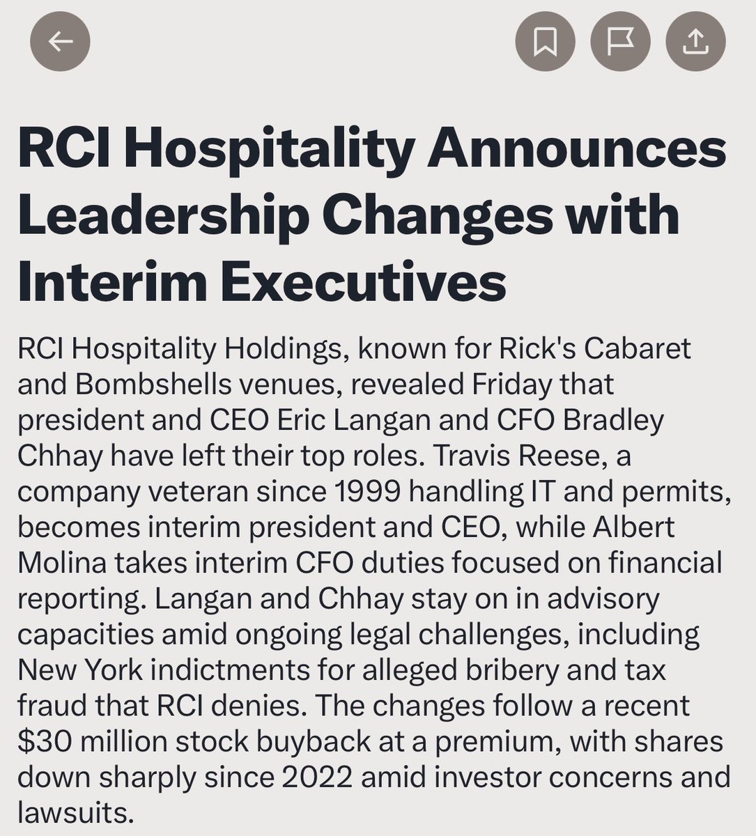compound248's tweet image. The CEO &amp;amp; CFO of $RICK resigned their roles, mere days after paying a senator’s son 50% more than his shares were worth (he was stuck in a 10% position).

All while being charged with bribery and tax evasion.

I, for one, am shocked! at this odd behavior by strip club operators.