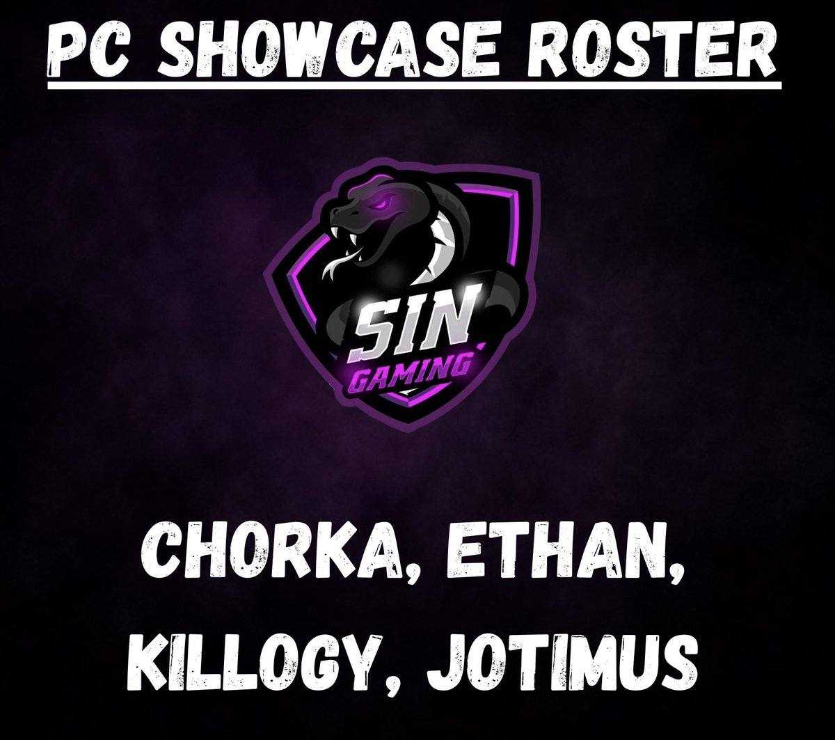 The boys are locked and loaded for this weekends <a href="/TPCircuit/">The Premier Circuit</a> showcase 😤
⏳All day Saturday 

Sin Gaming: 
🟪 <a href="/DaBorkies20/">Chorka</a> 
🟪 <a href="/Killogyy/">Hunter</a> 
🟪 <a href="/EthanLSOK/">Ethan</a> 
🟪 <a href="/jotimus_/">Jot</a> (Playing for Tyler)