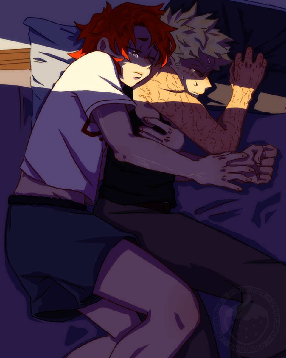 CremaToNata's tweet image. Day 2: hurt/comfort cuddles for #krbkcuddlesweek25
Remember when most krbk fics included Kirishima comforting Bakugo after a nightmare?

#krbk #kiribaku ❤️🧡