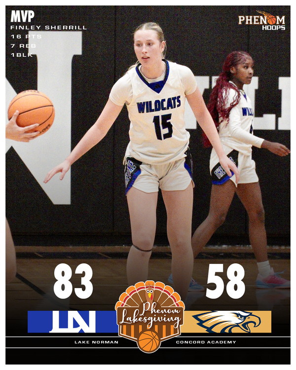 Final #PhenomLakesgiving 

Lake Norman 83 – Concord Academy 58 
(Girls)

LN: Kelsey Rhyne 22pts, Rayana Minard 22pts, Finley Sherrill 16pts

CA: Jada Powell 14pts, Justice Alexander 11pts, Quinn Hicks 11pts

#PhenomHoops #LadyPhenom 

Full Scoreboard: phenomhoopreport.com/phenom-lakesgi…