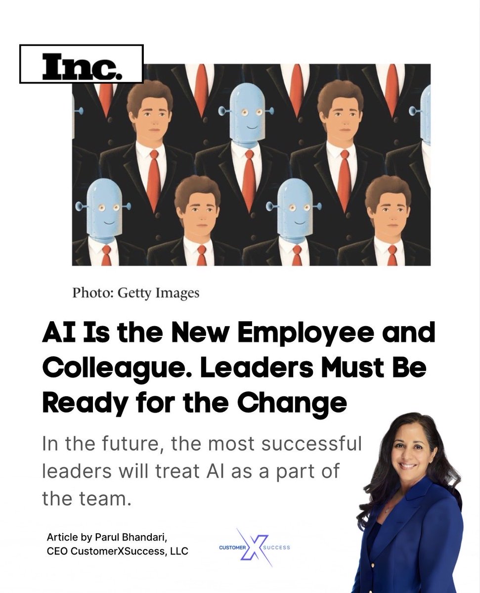 ParulLahoti's tweet photo. Leaders - are you ready to manage your AI employees and new directives? @Inc 

https://t.co/kiHzaRehCc https://t.co/ajiU1OCPYu