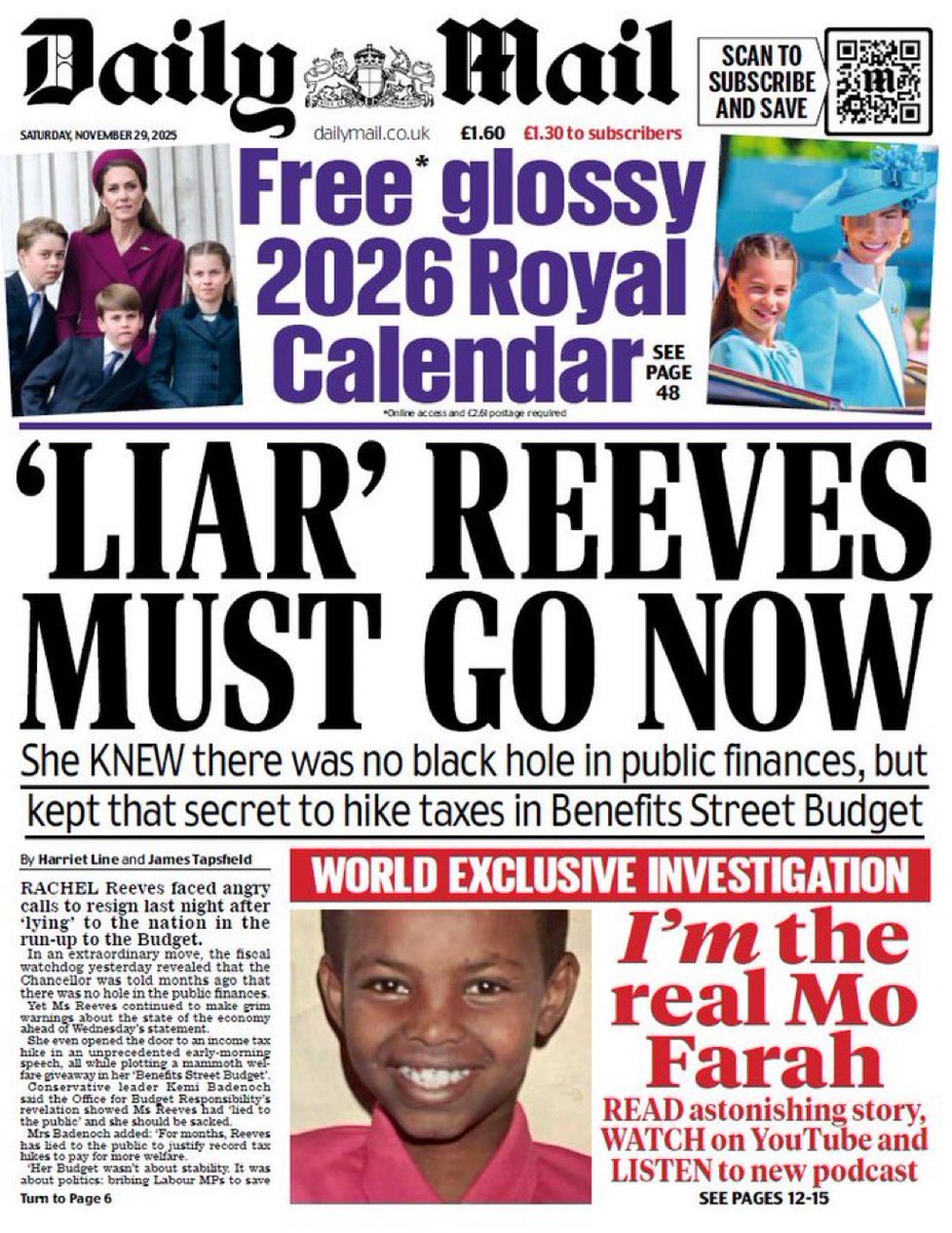 BritishBronson's tweet photo. 🚨 Rachel Reeves has achieved what most politicians only dream of, unanimous headline coverage!

It seems the £22bn blackhole was flexible accounting! Who would have guessed it.?

Rachel Reeves, the champion of  front-page real estate. 🤔 

#SheMustGo https://t.co/weZHPIHfqn