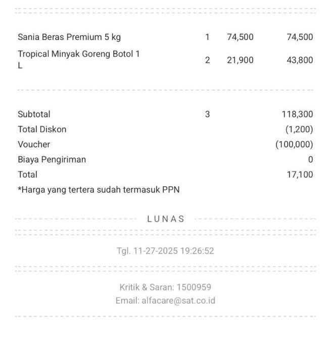 Ayujeliani_sp's tweet photo. Belanja 5kg beras, 2liter minyak seharga seblak ceeekkkk 🙂‍↔️
#promo #belanjamurah #alfagift #alfamart #promomurah #diskon #MAMAAWARDS https://t.co/iepRSw8Vac