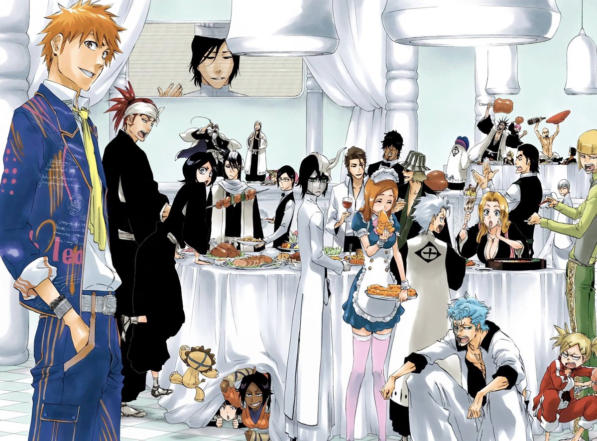 murderlight's tweet image. orihime tried to offer grimmjow some pie and when he recoiled hiyori bitched at him because their asses touched