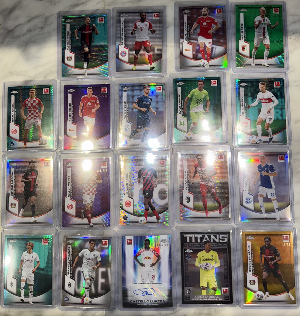 PartTimePicks's tweet image. Picked up a 2023/2024 Chrome Bundesliga hobby from my LCS for $79.99 + tax and honestly pretty happy with my pulls, Frimpong /50 is nice for the PC.

Definitely recommend a box if you can get one for that price. 

#Sportscards #Topps #Bundesliga