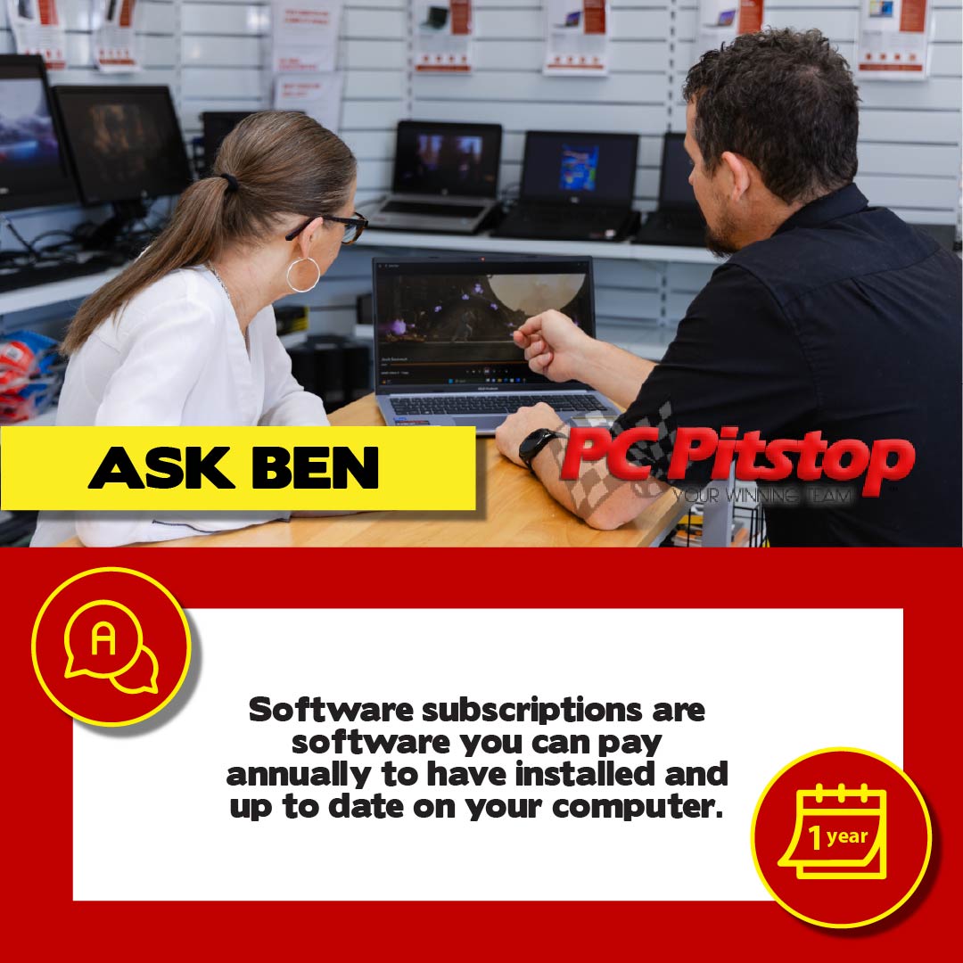 pcpitstopaus's tweet image. Software subscriptions are software you can pay annually to have installed and up to date on your computer.