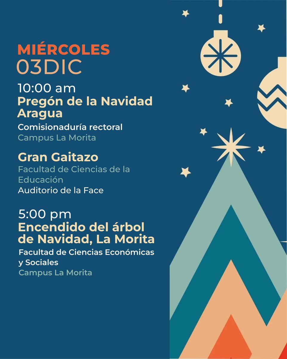 ¡Llega la Navidad UC 2025! 🎄 

Del 01 al 12 de diciembre, el Campus Bárbula será el epicentro de nuestra emotiva programación navideña ✨

(1/2) instagram.com/p/DRnMncrERJ-/…