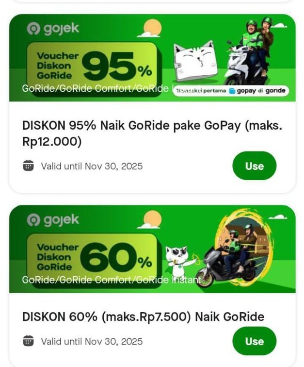 kjitie's tweet photo. wts voc goride dikson 95% maks 12k &amp; diskon 60% maks 7,5k

#zonauang
#zonaba
voucher goride gojek https://t.co/mLxiWfCxbE