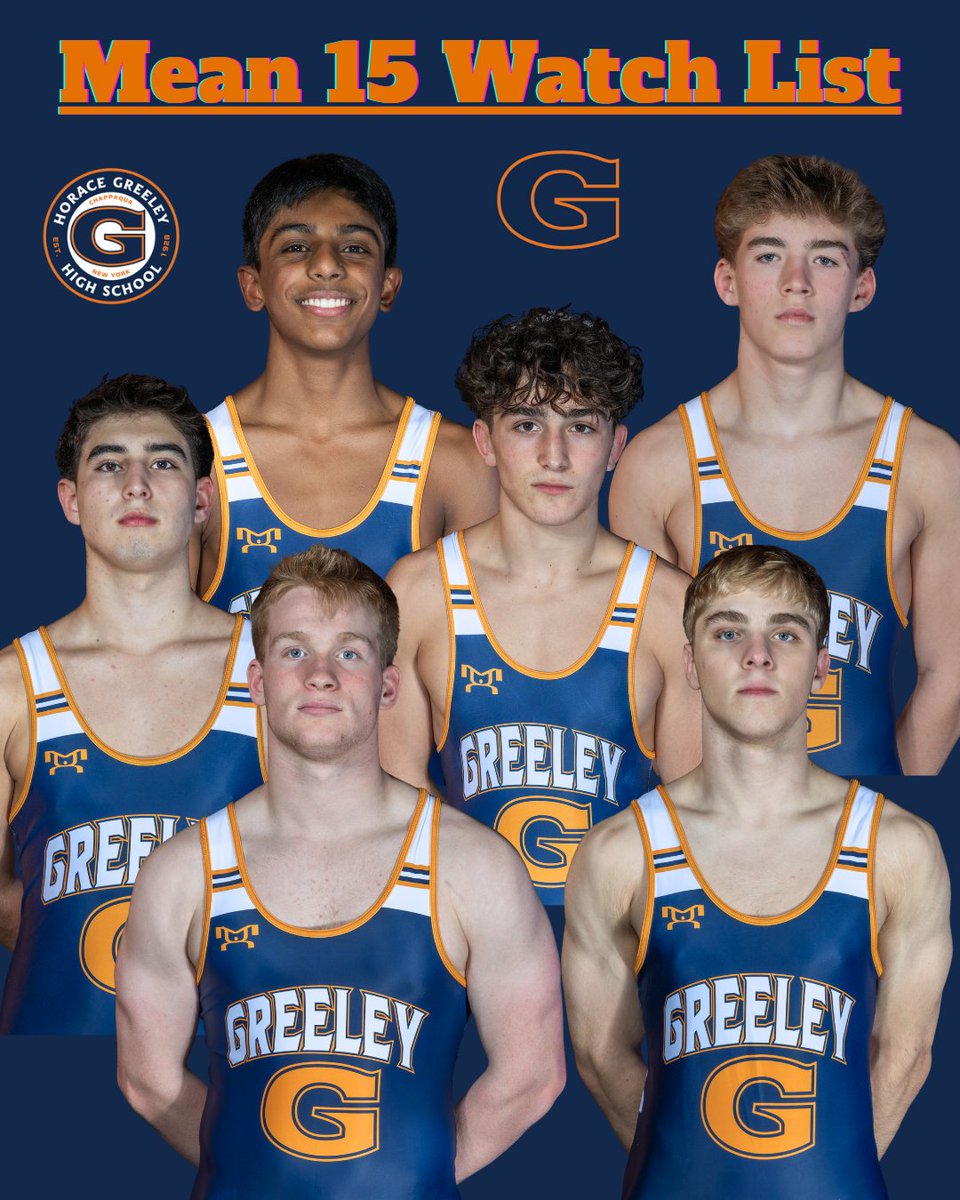 GreeleySports's tweet photo. Six Greeley wrestlers were named to the Mean 15 Watch List, honoring the top 100 wrestlers from Section I in Westchester, Rockland and Putnam counties.
🤼‍♂️ Nick DeBellis
🤼‍♂️ Andrew Kalathil
🤼‍♂️ Ethan Murphy
🤼‍♂️ Chris Nocca
🤼‍♂️ Anthony Stewart
🤼‍♂️ Ben Weinstein https://t.co/FWjYNpyuuu