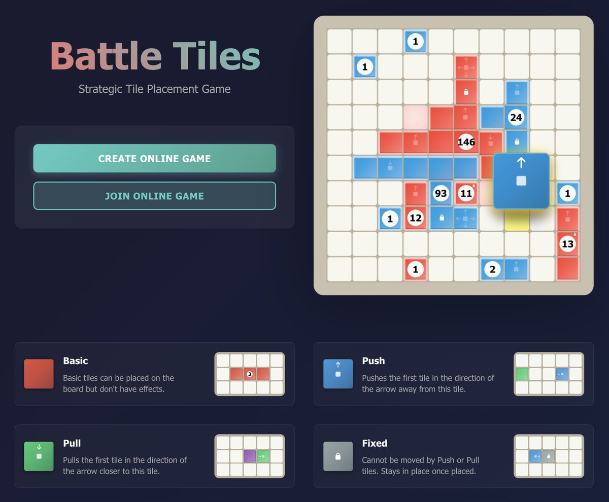 I had a little extra time over Thanksgiving, so I created a free online tile-based game you can play over the internet with friends. Give it a try, it's free.

battle-tiles.com