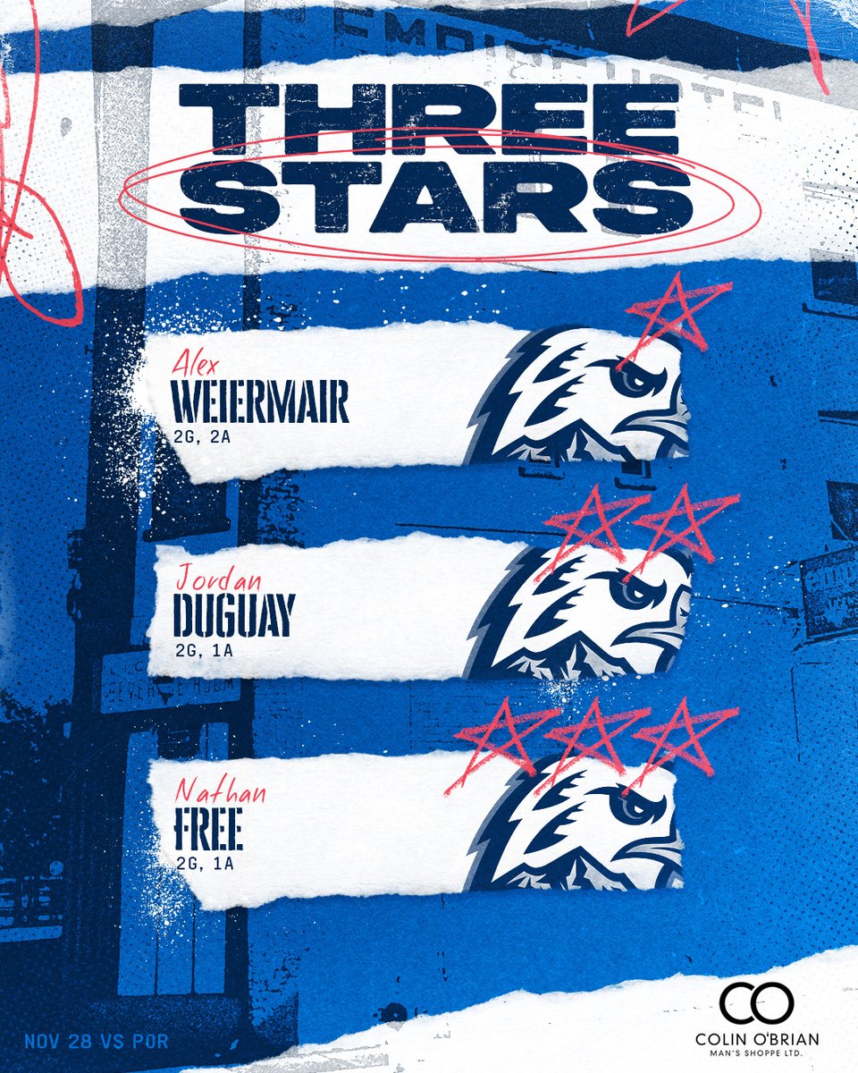 WHLPats's tweet photo. The Colin O'Brian ⭐️⭐️⭐️ from tonight's game in Portland:
⭐️ Alex Weiermair (2G, 2A)
⭐️⭐️ Jordan Duguay (2G, 1A)
⭐️⭐️⭐️ Nathan Free (2G, 1A)
#ReginaPatsHockey | #REGvsPOR https://t.co/w5rBbdmnBV