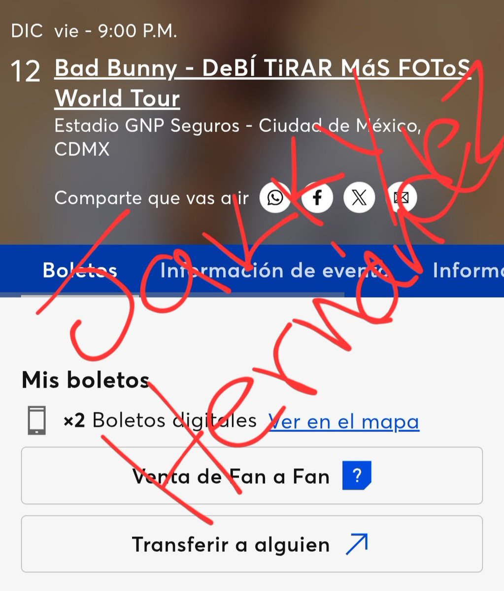 yesu_tk's tweet photo. Vendo 2 boletos para Bad Bunny 12 de diciembre en Gral A.

Transferencia presencial en CDMX o Edo. Mex (zona texcoco)

#DTmFWorldTour #BadBunny #boletos https://t.co/SNLYFd7aQ1