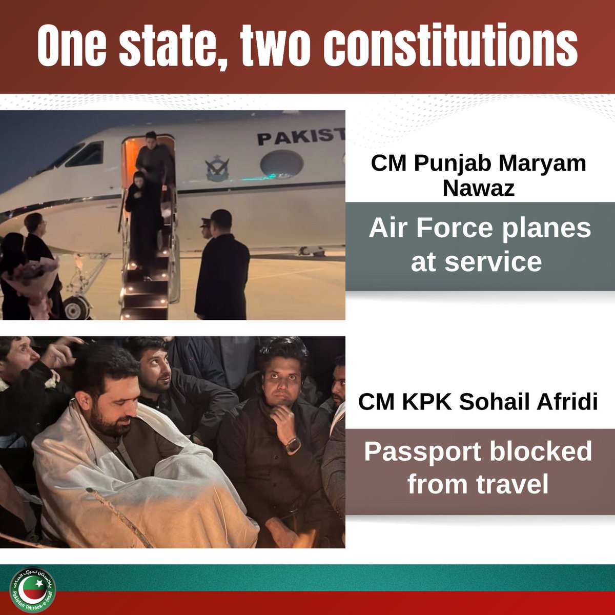 PTIofficial's tweet image. The unelected illegitimate Thief Minister of Punjab uses a Pakistan Air-Force Jet  for all her international trips. Meanwhile the genuinely elected Chief Minister of Khyber Pakhtunkhwa has his passport blocked. What is the message for over 40 million citizens of Khyber…