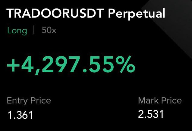 marcogarf1's tweet image. $TRADOOR
TP4: 2.1 ✅

$ASTER $AVNT $SOMI $FHE $ALPINE $GRASS $THE $FORM $USELESS

join us via our telegram: t.me/+Qu2OxIarieUwY…