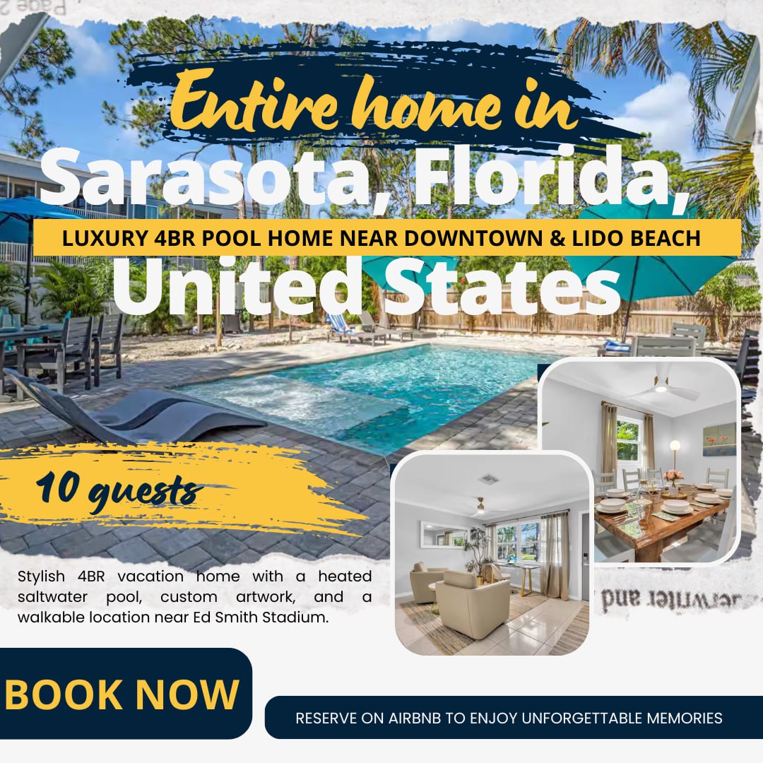 Stharblhezie045's tweet image. airbnb.com/rooms/14949643… Luxury 4BR Sarasota pool home near Downtown and Lido Beach, perfect 4 10 guests with spacious bedrooms, modern amenities &amp;amp; a private resortstyle stay.

#Budget #Paddy #dubai #NationalGuard #Alberta #Bears #heatedrivalry #Ilya #Shane #Afghan #Jalen #Piers