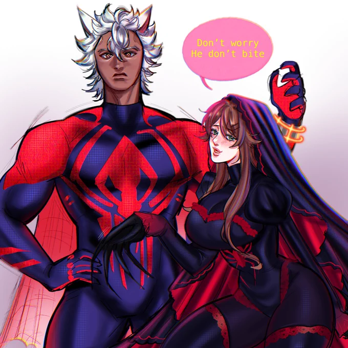 Everything but still no #bridefangs yet My Oc Mayoi cosplay as Spider-Widow also my #SpiderSona And Jack Howl from #Twistedwonderland as Miguel Ofc
