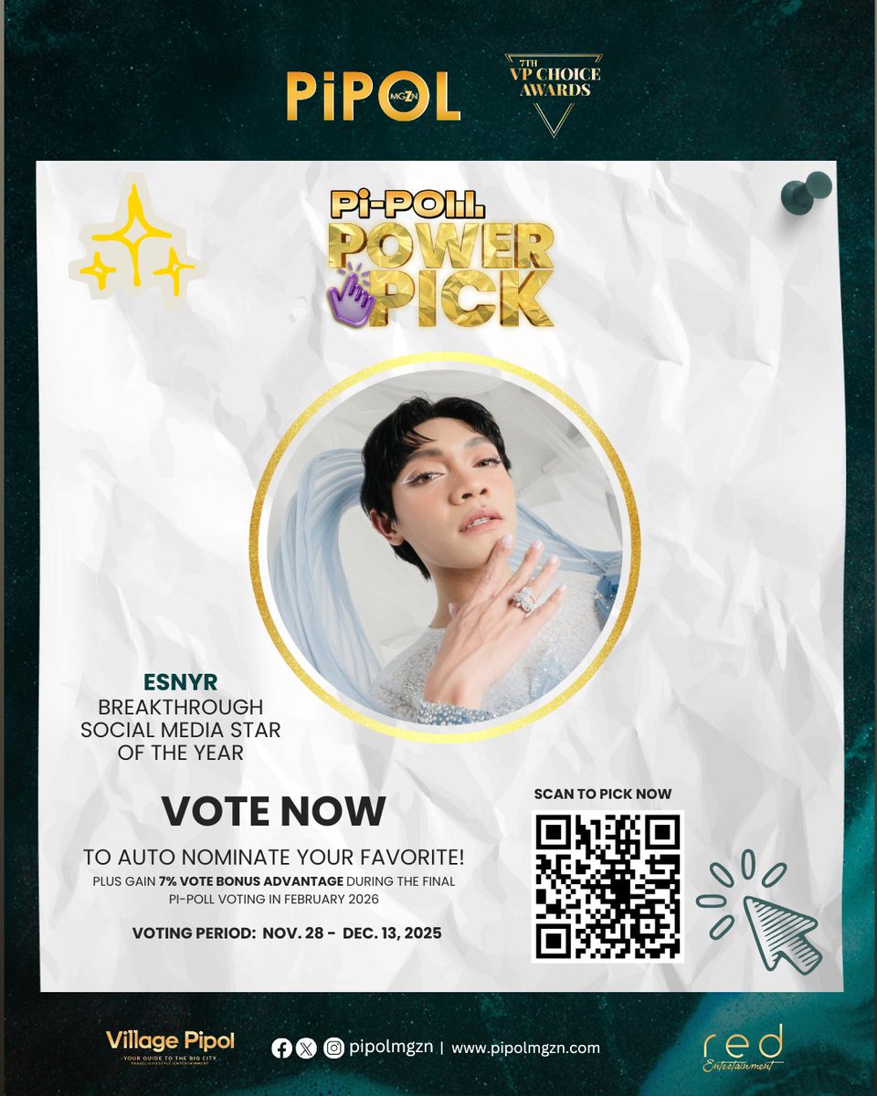 POWER PICK #Esnyr now for Breakthrough Social Media Star of the Year at the official #7thVPChoiceAwards Web Voting Portal powered by Choicely: vpchoiceawards.com/powerpick/

Use your Pi-PoLL Power Pick to auto-nominate and secure their spot as an official nominee for the #7thVPCA,