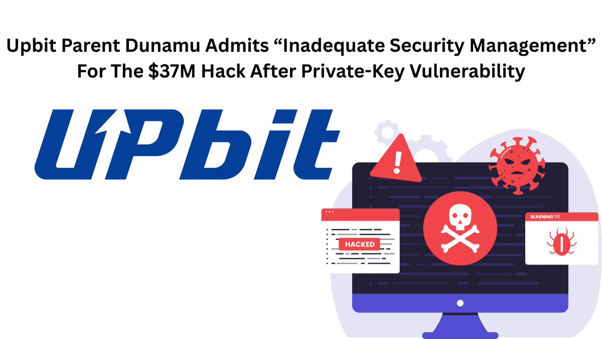 unocrypto_com's tweet photo. 📢📢 @Official_Upbit  Parent Dunamu Admits “Inadequate Security Management” For The $37M Hack After Private-Key Vulnerability

#upbit #news #crypto #hack 

https://t.co/GzfkzUgIUr https://t.co/V7DZvuXpD4