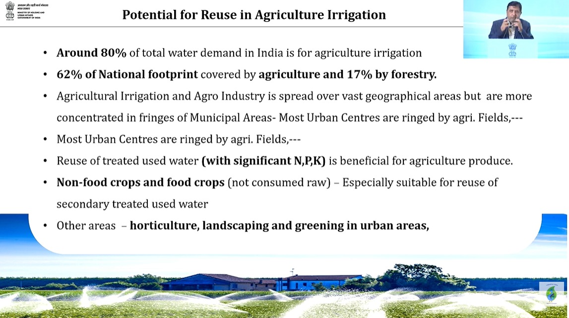 nwmgoi's tweet image. Sh. Rohit Kakkar shares insights on wastewater reuse in urban areas: 20% reuse targets for AMRUT cities, 40% industrial demand met through treated sewage, 80% water demand for agriculture irrigation &amp;amp; the Jal Hi Amrit initiative for top-performing STPs.
#SujalamBharat