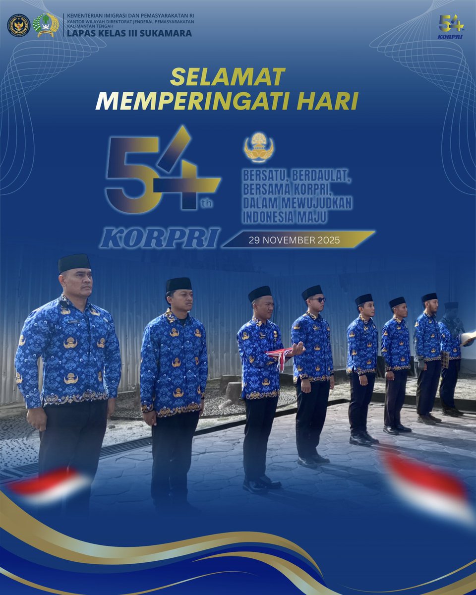 lapassukamara's tweet image. Hallo Sobat Lakara 👋
Keluarga Besar Lapas Sukamara Mengucapkan Selamat Memperingati Hari Korpri Nasional Tahun 2025.

“Bersatu, Berdaulat, Bersama Korpri, Dalam Mewujudkan Indonesia Maju”

#Fromdreamtoreality
#kemenimipas
#lapassukamara
#kabarlakara
#Ditjenpas
#pemasyarakatan