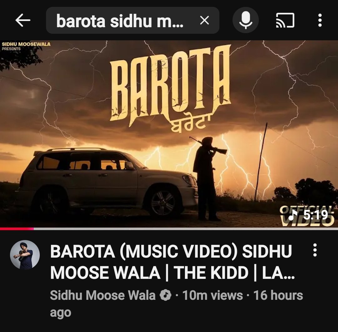 sidhusociety's tweet photo. "BAROTA" crossed 10Million views in 16hrs. Trending in 32+ countries (#1 in 12 countries) currently is the #2 most viewed video worldwide in 24hrs. #SidhuMooseWala https://t.co/z4e6w7kRgV