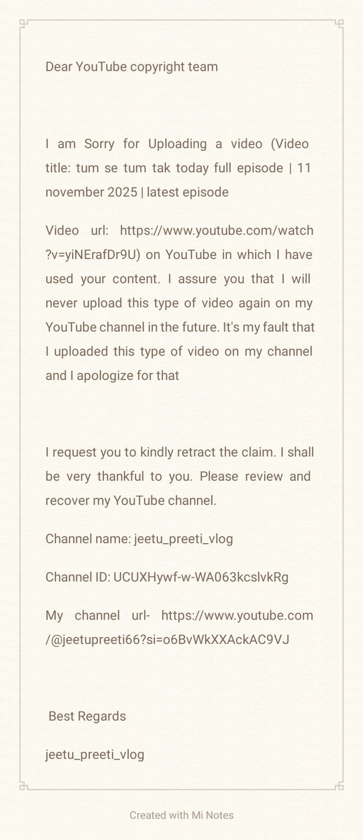jk358666's tweet photo. Hi @TeamYouTube,
My channel was terminated for Multiple copyright strikes.
I didn’t know creating a new channel after a termination was not allowed.
This was a mistake, not evasion.
Already appealed, no reply.
Please review it again.
Channel URL- https://t.co/1IP9SvqaGX… https://t.co/eSRl6AnoZo