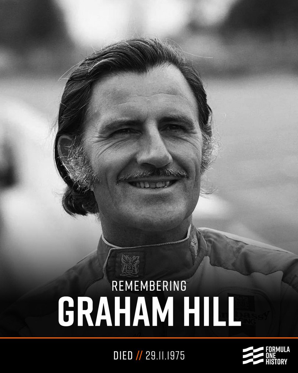 F1History1950's tweet image. Remembering double world champion Graham Hill, who tragically died #OnThisDay 29 November 1975, when the light aircraft he was piloting crashed in dense fog at Elstree Aerodrome, Hertfordshire.

Five members of his Embassy Hill racing team, including promising young driver Tony…