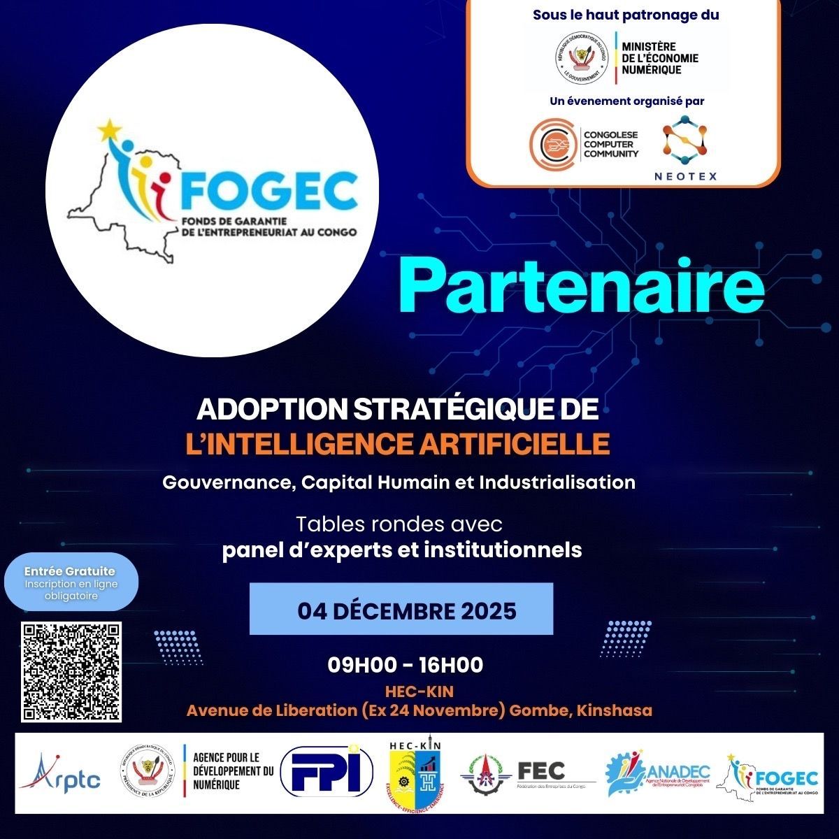 CongoleseC85120's tweet image. Nous sommes fiers d’annoncer notre partenariat avec le FOGEC pour l’événement sur l’adoption stratégique de l’IA.
Ensemble, nous soutenons l’innovation, l’entrepreneuriat et la transformation numérique en RDC.
Rendez-vous le 04 décembre à HEC-Kin.
#CCC #numerique #technologie