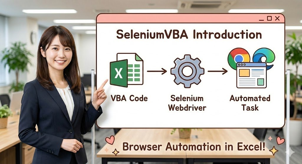 sele_chan1's tweet image. SeleniumVBA「紹介画像をAIで作ってみました」

初心者の方にとっては、WebDriverってなんですか？から始まると思いますので、こういった画像で説明するとイメージがつきやすいと思います。