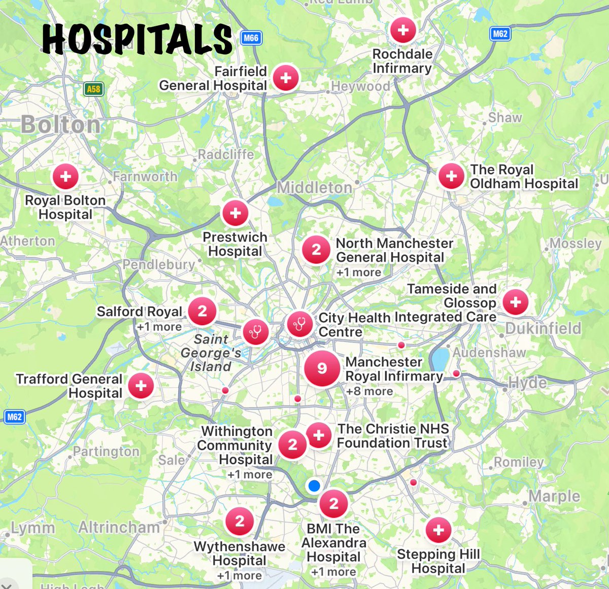 DrSteveTaylor's tweet image. Everyone in Greater Manchester lives within 15mins of a local hospital

But better 5mins of a local GP practice

Wes is opening some Neighbourhood Centre to bring hospital closer to home🤔

Want some services outside hospital?
Why not just invest in GP practices? @wesstreeting