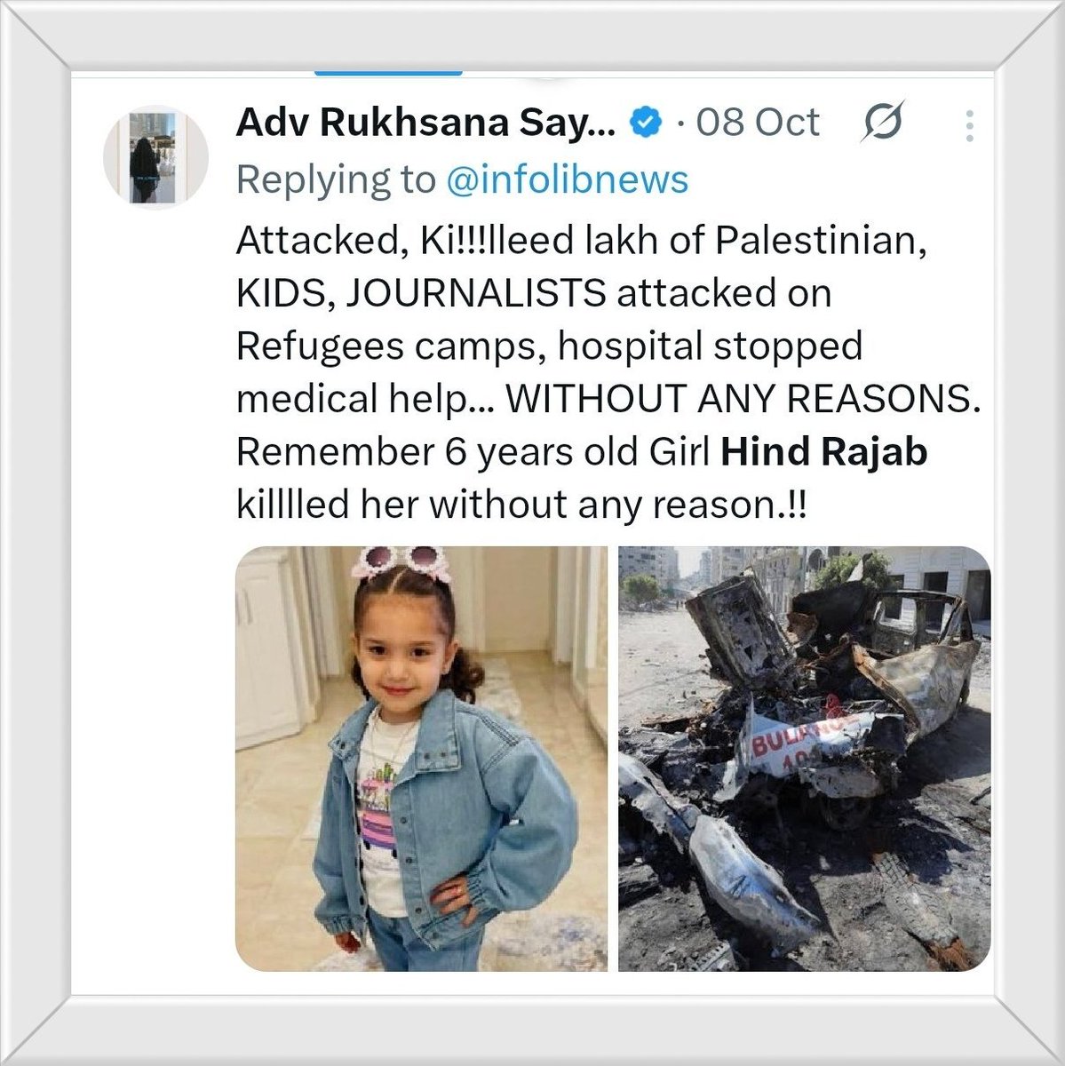 Umm_e_meeran1's tweet image. Does the Ki!!ng of 6 year&apos;s old Hind  Rajab break your heart? 💔💔💔
What was her fault?