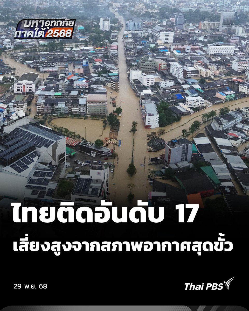 ThaiPBS's tweet image. 🌩️ ไทยติดอันดับ 17 เสี่ยงสูงจากสภาพอากาศสุดขั้ว

กรมลดโลกร้อน เผย ไทยติดอันดับ 17 เสี่ยงสูงจากสภาพอากาศสุดขั้ว เร่งยกระดับการเตือนภัย พร้อมบูรณาการมาตรการรับมือแบบองค์รวม

สำหรับปี 2024 ประเทศที่ได้รับผลกระทบจากเหตุการณ์สภาพอากาศสุดขั้วมากที่สุด 10 อันดับแรก ได้แก่…