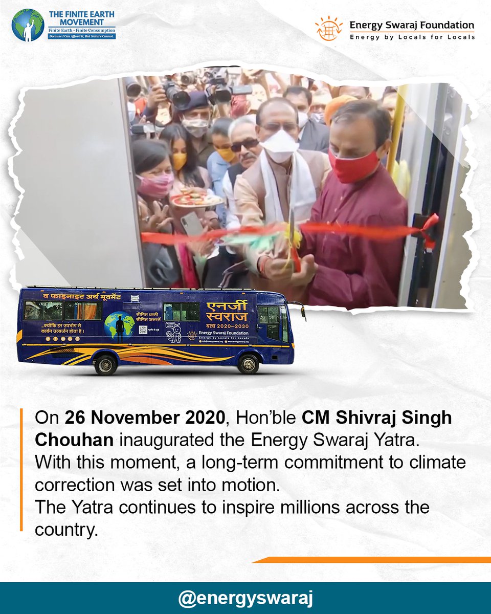 Energy_Swaraj's tweet image. 26 Nov 2020 → 26 Nov 2025
From the launch of #EnergySwarajYatra by former MP CM @ChouhanShivraj 
to the beginning of FEM’US Rhythms by Goa CM @DrPramodPSawant - 
the mission continues, 
#EnergySwarajYatra2.O  stronger than ever.

One purpose - #climatecorrection.